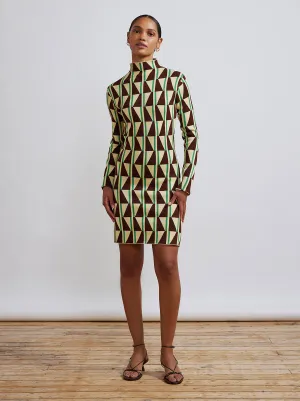 Logan Chocolate Tile Print Knit Mini Dress
