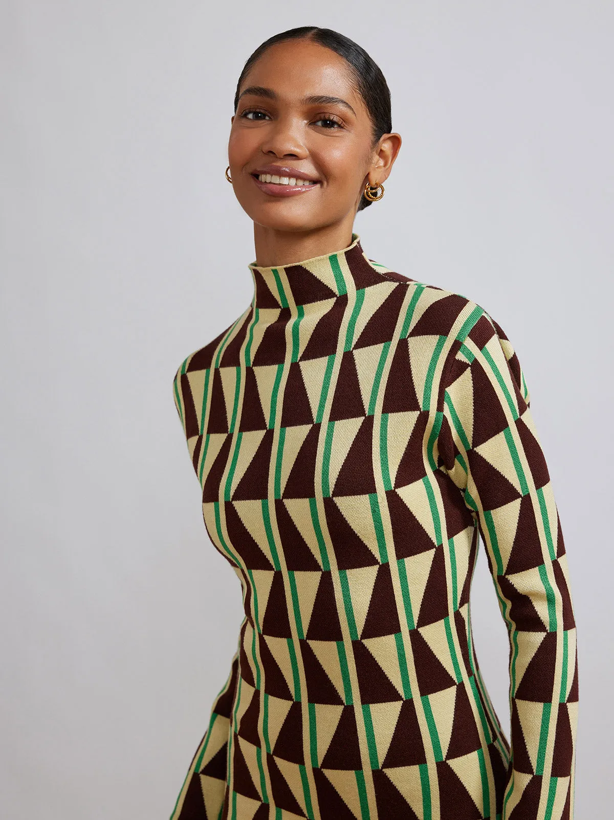 Logan Chocolate Tile Print Knit Mini Dress