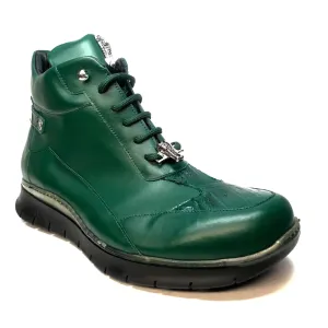 Mauri 8593 FOREST GREEN Crocodile Lambskin Hightop Sneakers