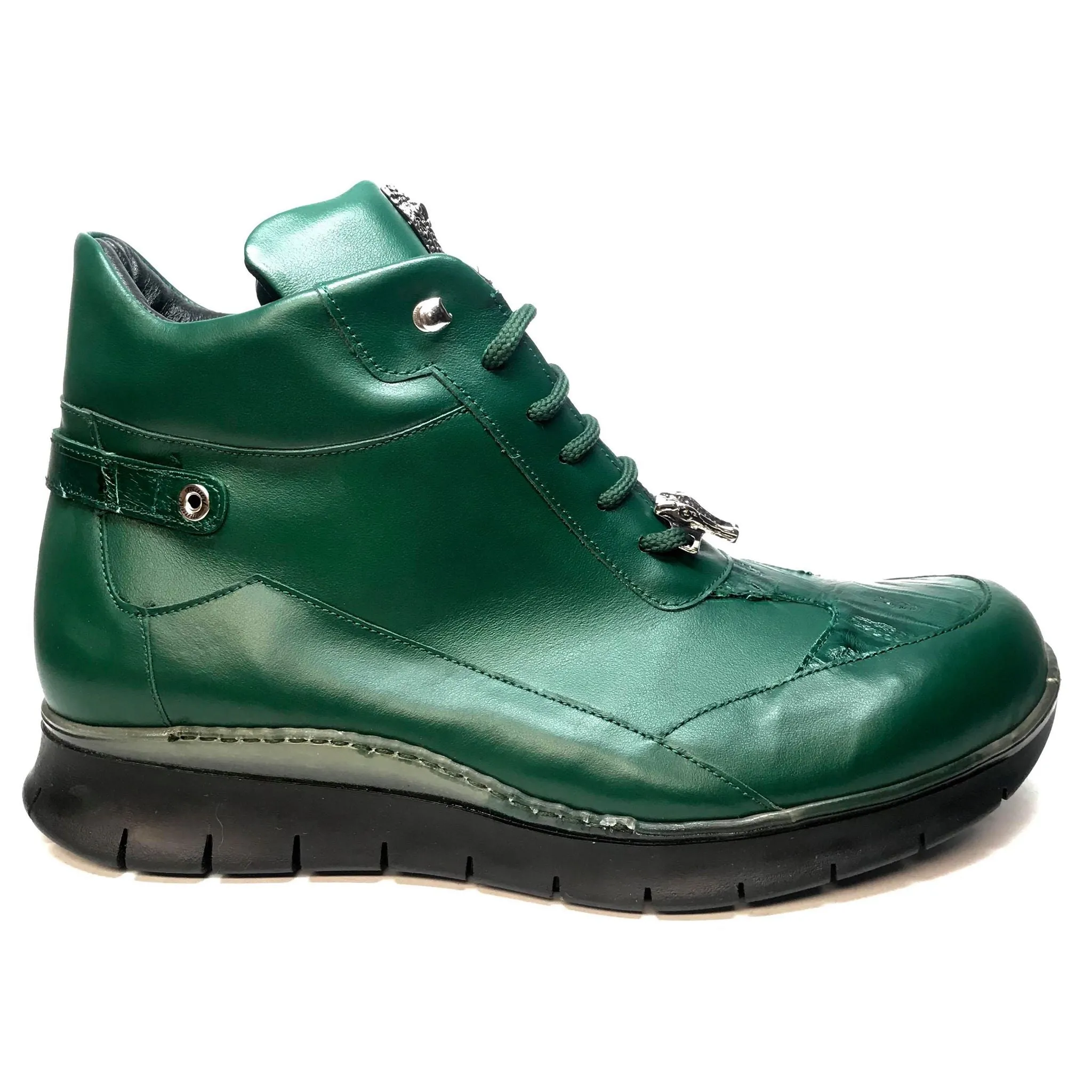 Mauri 8593 FOREST GREEN Crocodile Lambskin Hightop Sneakers