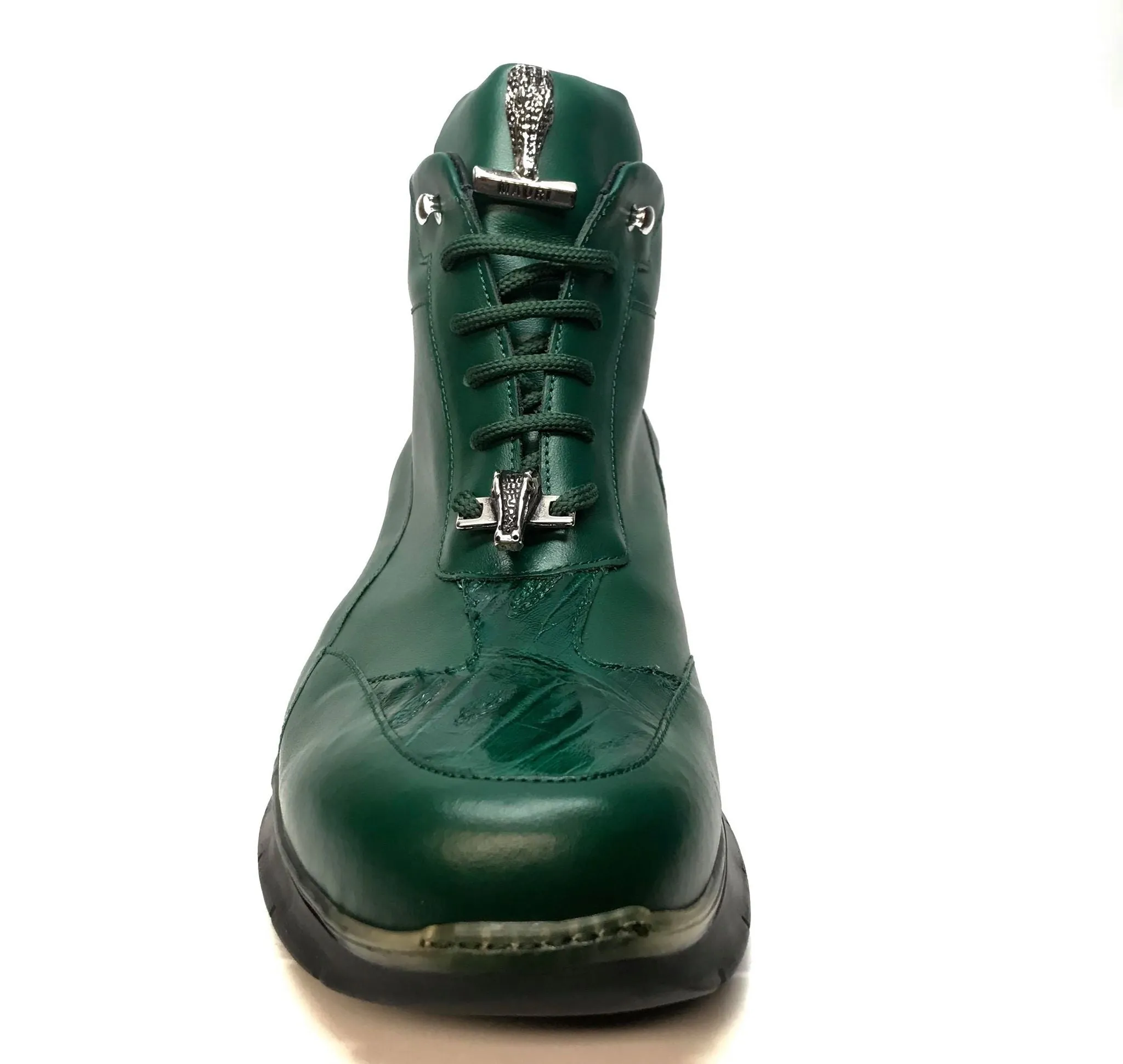 Mauri 8593 FOREST GREEN Crocodile Lambskin Hightop Sneakers