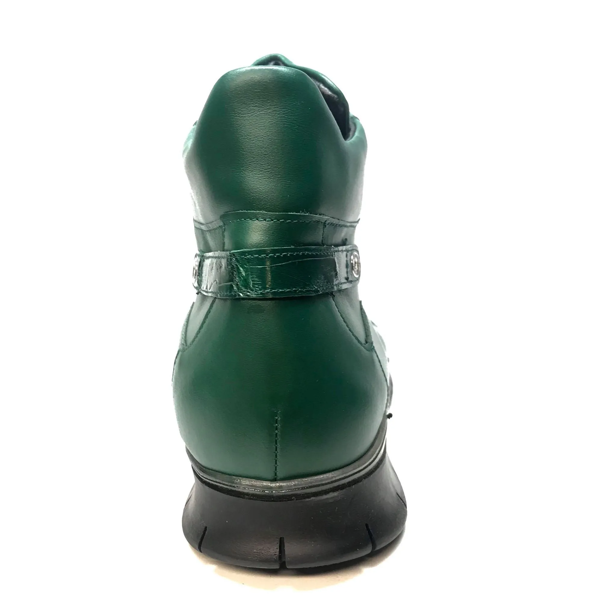 Mauri 8593 FOREST GREEN Crocodile Lambskin Hightop Sneakers