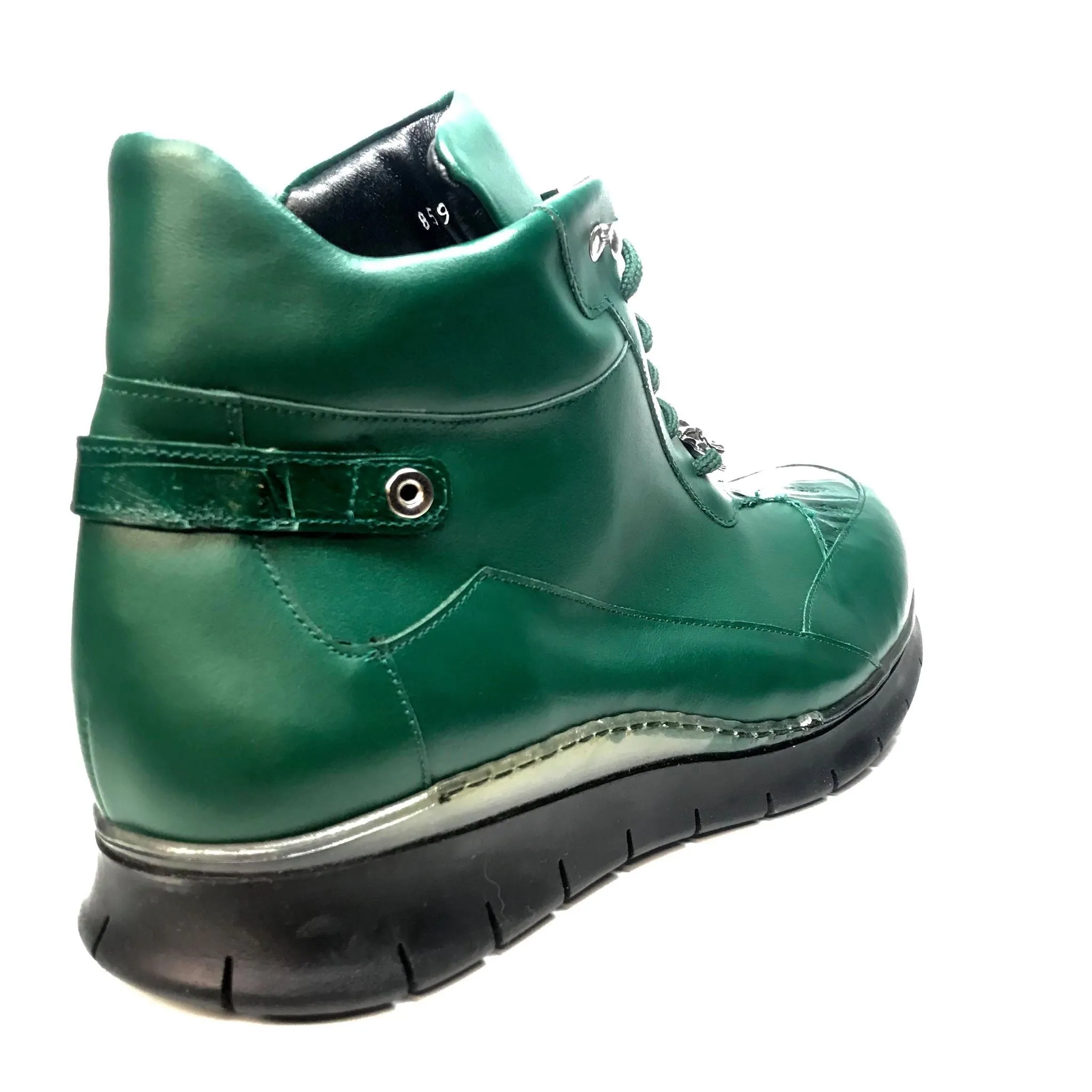 Mauri 8593 FOREST GREEN Crocodile Lambskin Hightop Sneakers