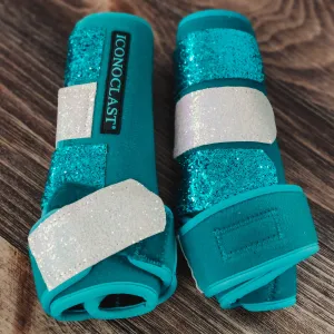 Medium Turquoise Dyed Iconoclast Fronts w/ Turquoise and White Glitter Straps