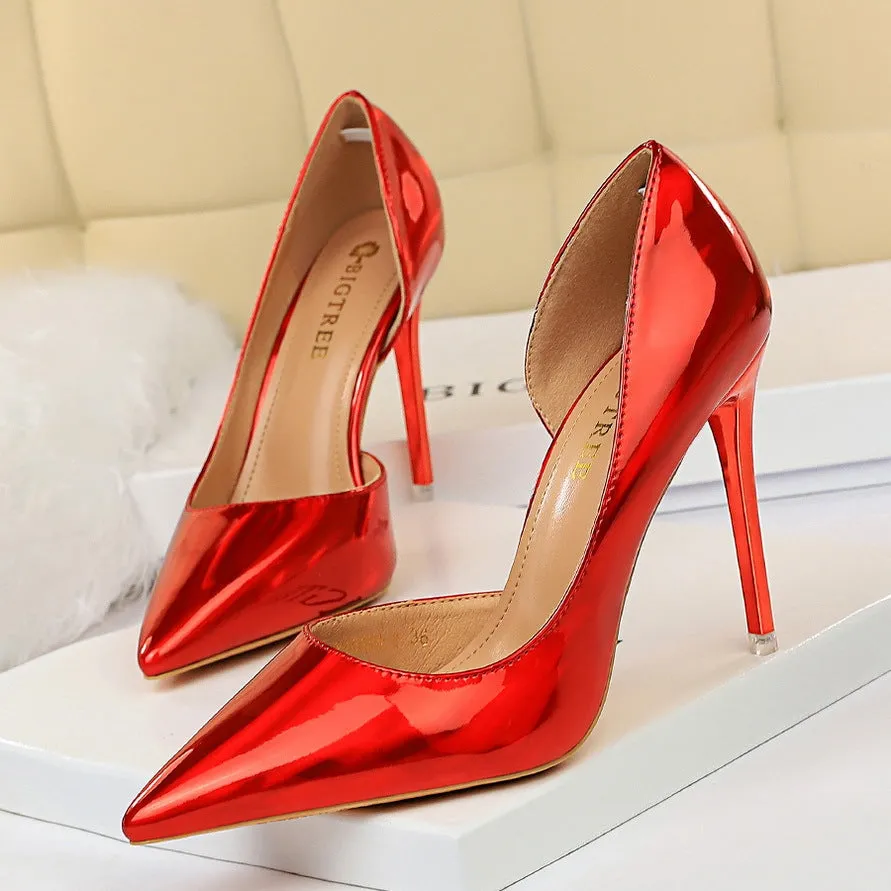 Metallic High Heel Pointed Toe Cutout Sexy Women's Shoes