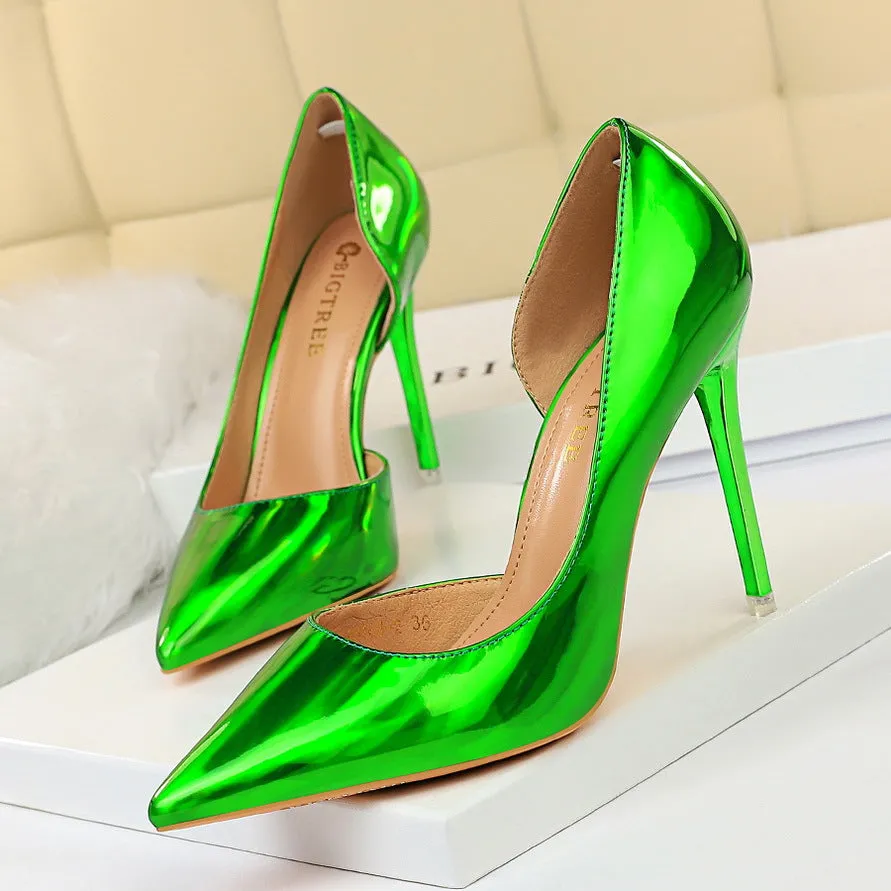 Metallic High Heel Pointed Toe Cutout Sexy Women's Shoes
