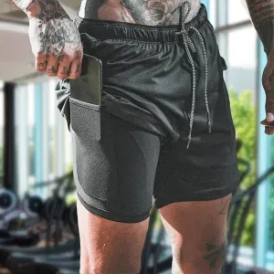 Modern 2 in 1 Compression Shorts for Men Gym Workout Running Shorts with Phone Pockets