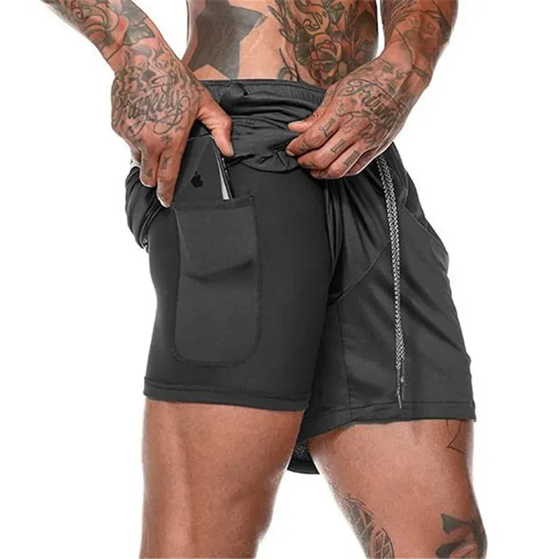 Modern 2 in 1 Compression Shorts for Men Gym Workout Running Shorts with Phone Pockets