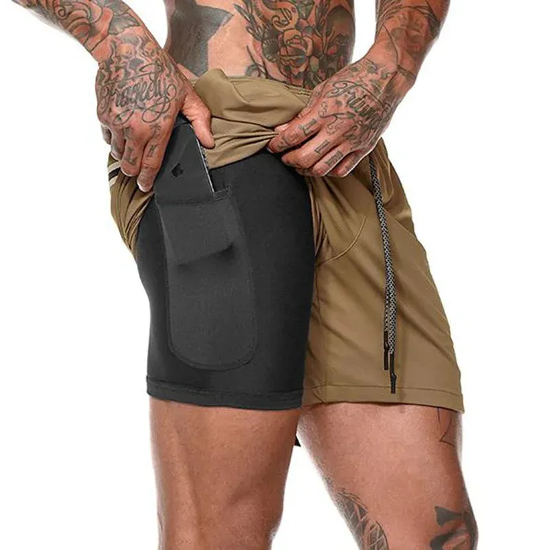 Modern 2 in 1 Compression Shorts for Men Gym Workout Running Shorts with Phone Pockets
