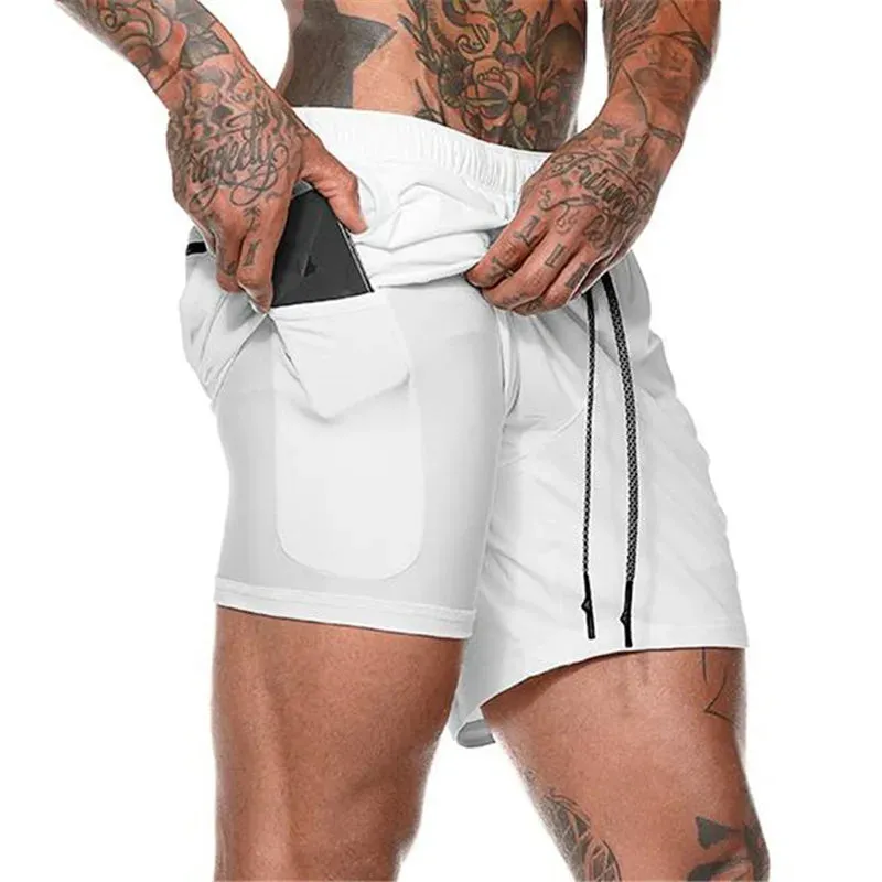 Modern 2 in 1 Compression Shorts for Men Gym Workout Running Shorts with Phone Pockets