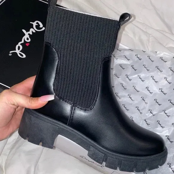 Renley Qupid Black PU Sock Boots