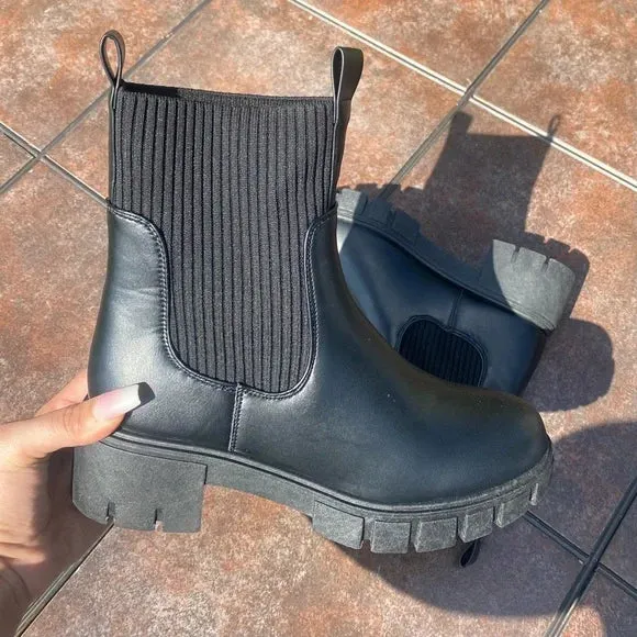 Renley Qupid Black PU Sock Boots