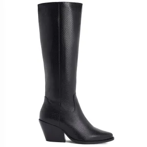 Saint Clochette Snake Embossed Black Leather Knee High Boots