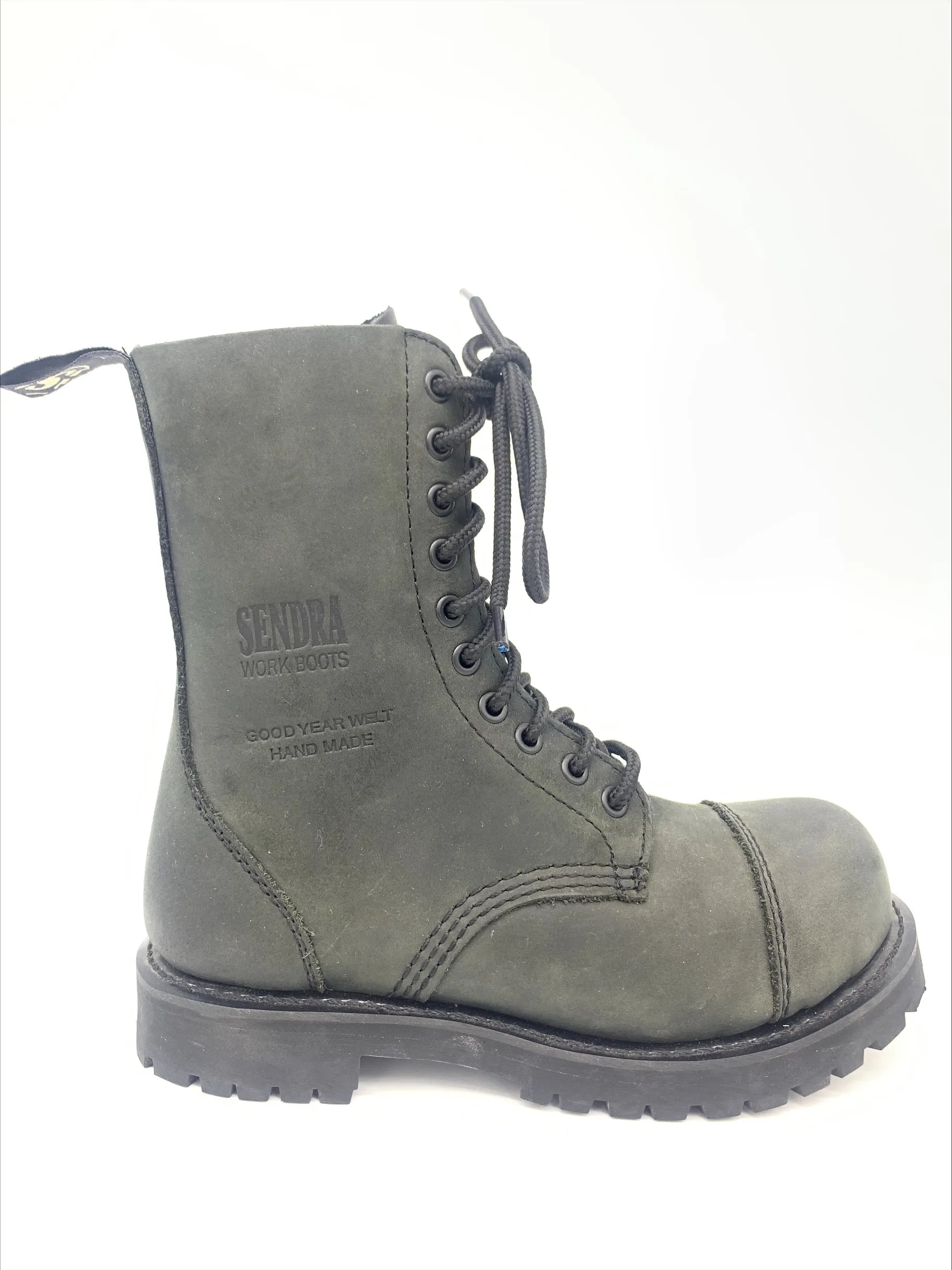 Sendra Stiefel 10 Loch "Fettleder" Schwarz Echtleder Stahkappe Made in Spain