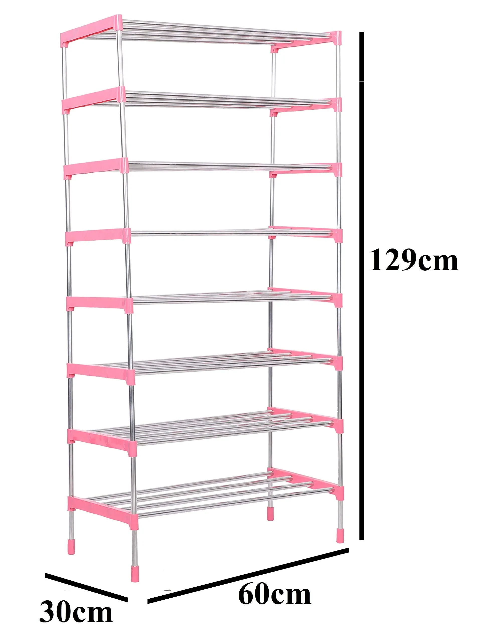 Three Secondz Steel shoe rack | plastic shoe rack | rack for home | iron shoe rack | metal shoe rack | steel shoe rack for home | shoe rack plastic (8 Layers, Pink)