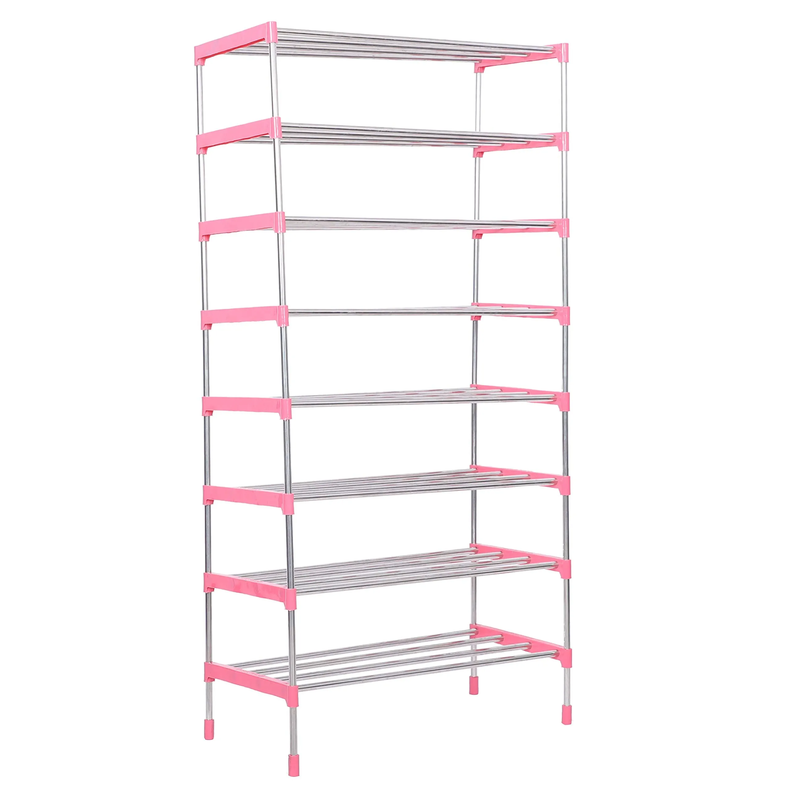 Three Secondz Steel shoe rack | plastic shoe rack | rack for home | iron shoe rack | metal shoe rack | steel shoe rack for home | shoe rack plastic (8 Layers, Pink)