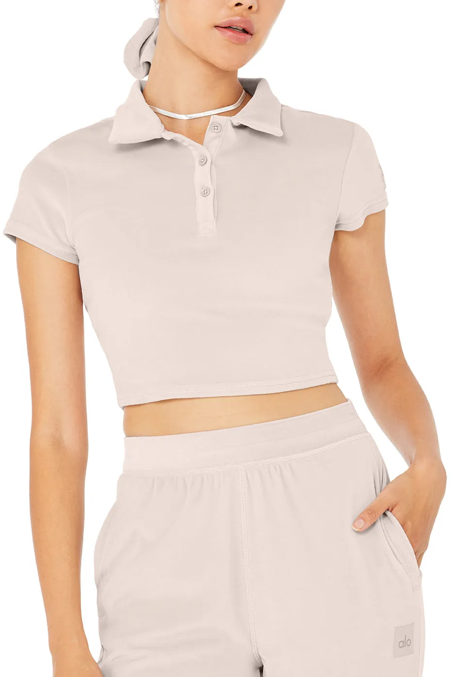 Velour Choice Polo & Velour High-Waist Glimmer Wide Leg Pant Set