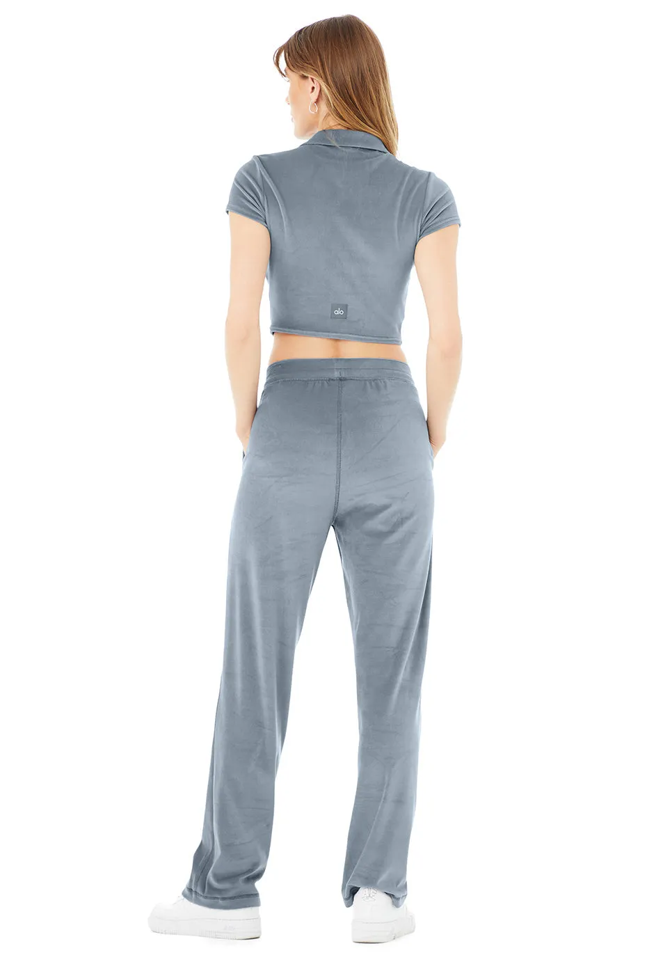 Velour Choice Polo & Velour High-Waist Glimmer Wide Leg Pant Set