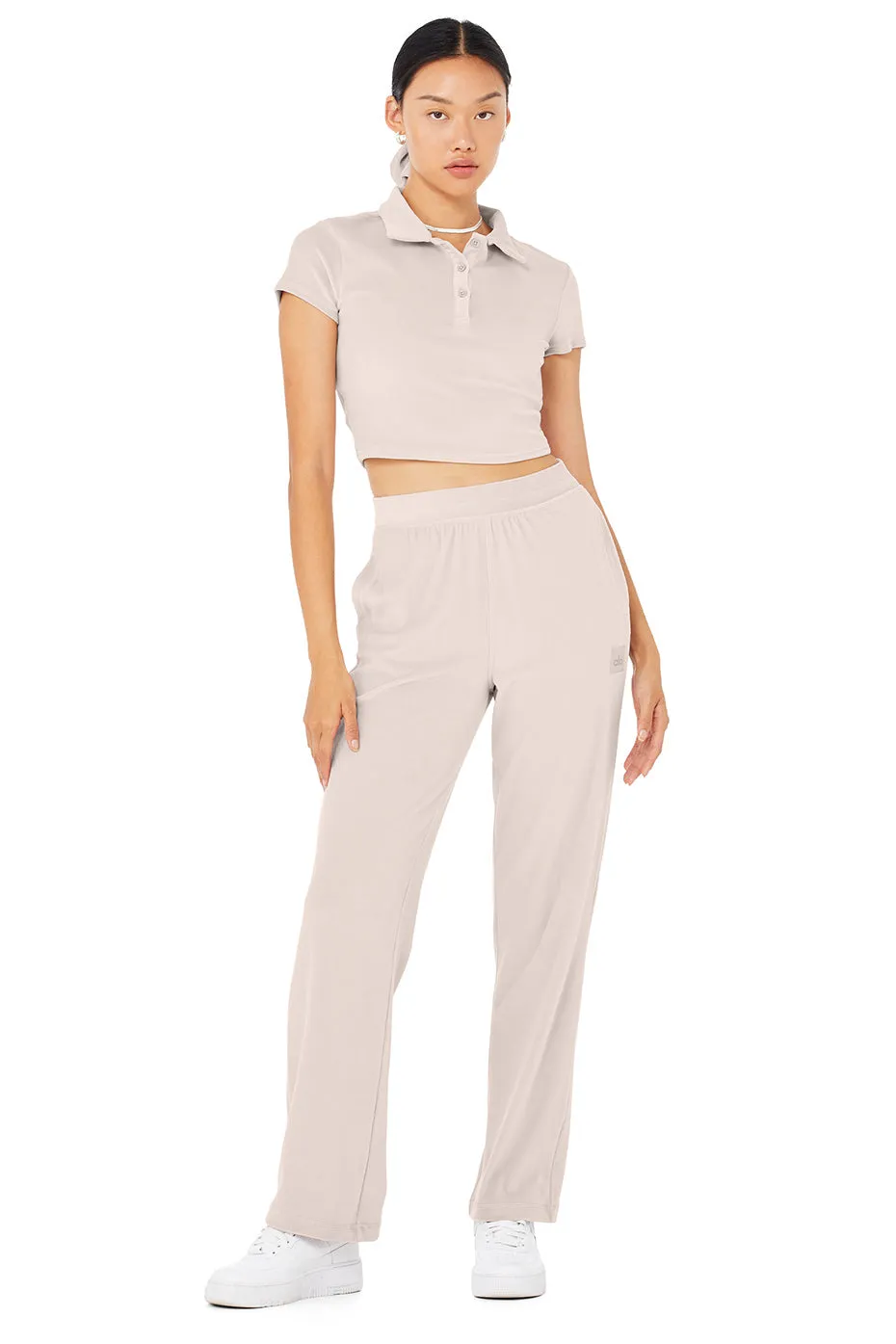 Velour Choice Polo & Velour High-Waist Glimmer Wide Leg Pant Set