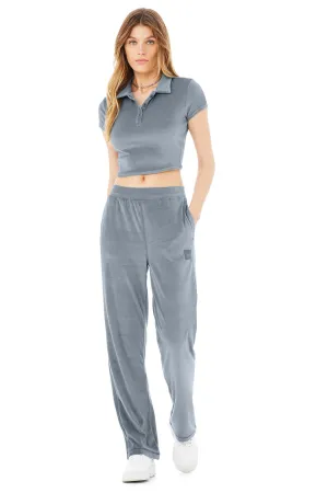Velour Choice Polo & Velour High-Waist Glimmer Wide Leg Pant Set