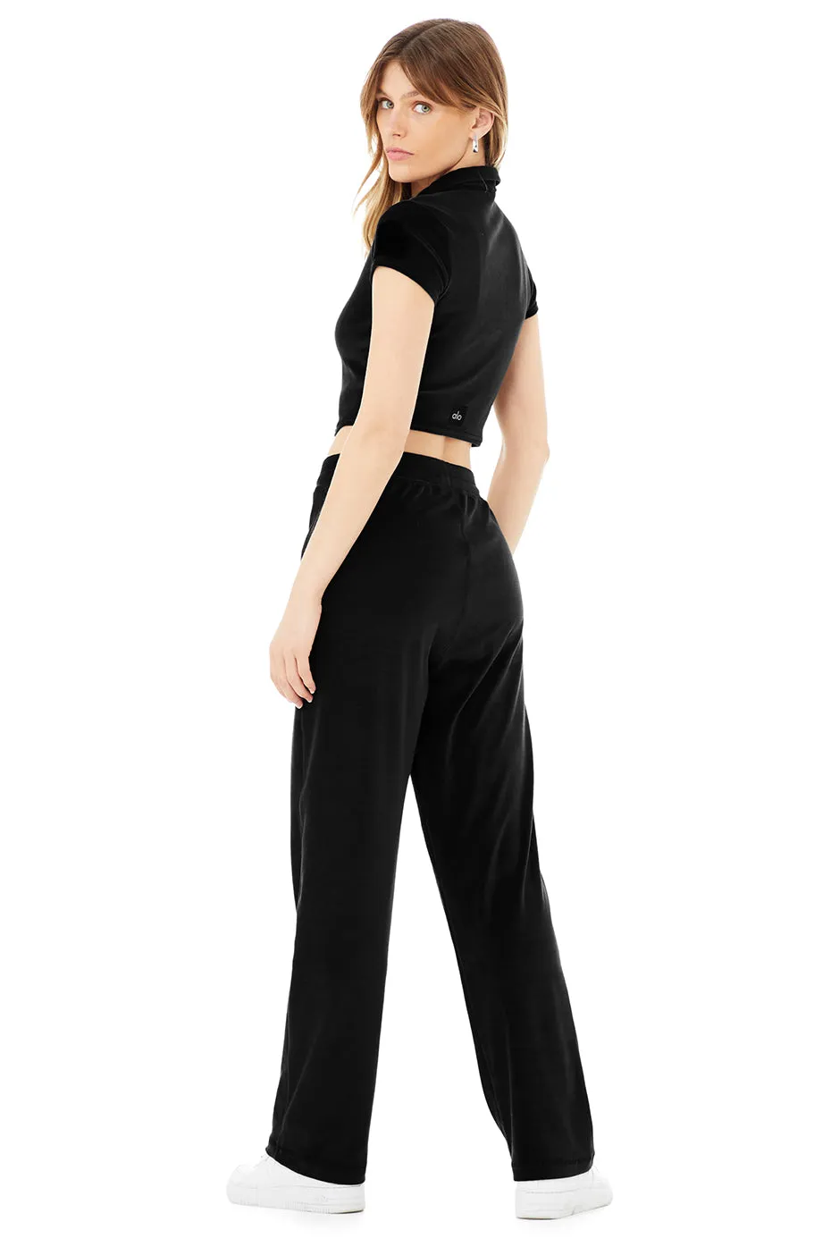Velour Choice Polo & Velour High-Waist Glimmer Wide Leg Pant Set