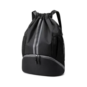 Water Resistant Drawstring Backpack Sports Gym Sackpack with Shoe Compartment Black