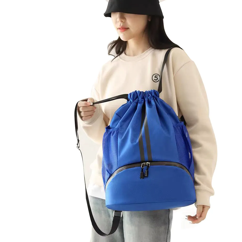 Water Resistant Drawstring Backpack Sports Gym Sackpack with Shoe Compartment Royal Blue