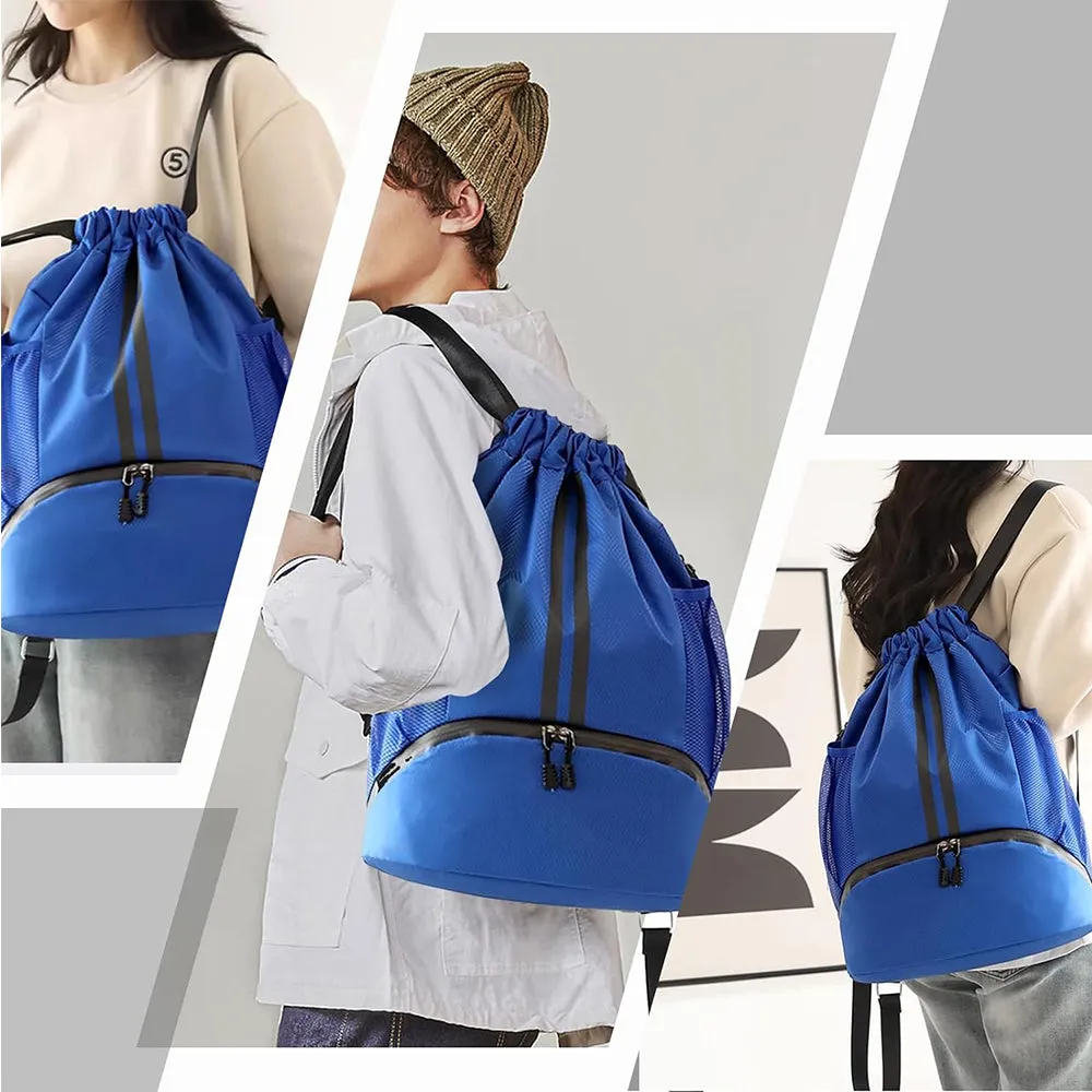 Water Resistant Drawstring Backpack Sports Gym Sackpack with Shoe Compartment Royal Blue