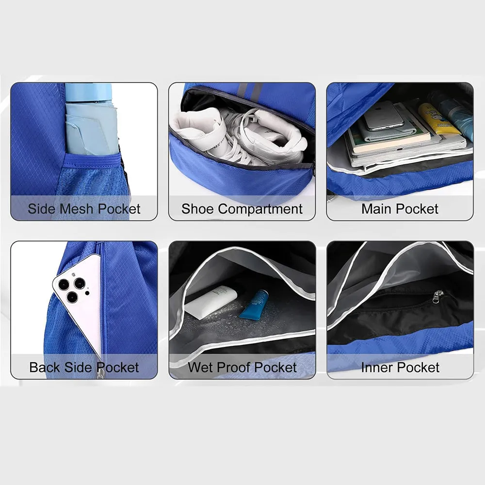 Water Resistant Drawstring Backpack Sports Gym Sackpack with Shoe Compartment Royal Blue