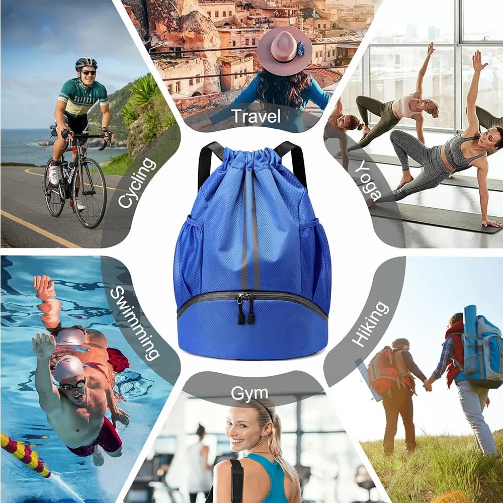 Water Resistant Drawstring Backpack Sports Gym Sackpack with Shoe Compartment Royal Blue