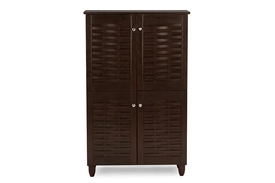 Winda 4-Door Dark Brown Wooden Entryway Shoes Storage Cabinet