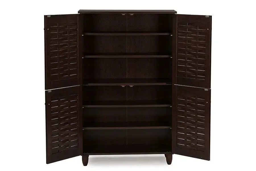 Winda 4-Door Dark Brown Wooden Entryway Shoes Storage Cabinet