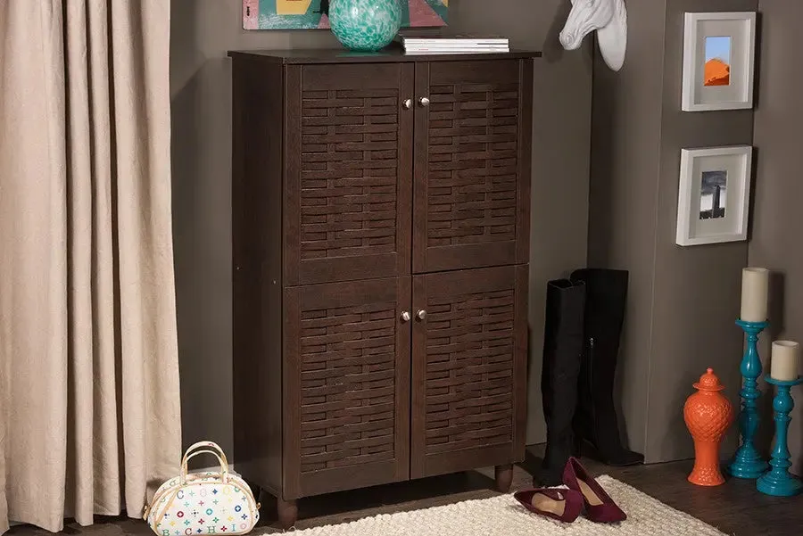 Winda 4-Door Dark Brown Wooden Entryway Shoes Storage Cabinet