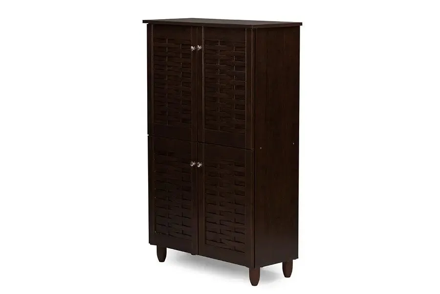 Winda 4-Door Dark Brown Wooden Entryway Shoes Storage Cabinet