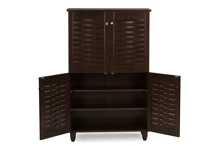 Winda 4-Door Dark Brown Wooden Entryway Shoes Storage Cabinet