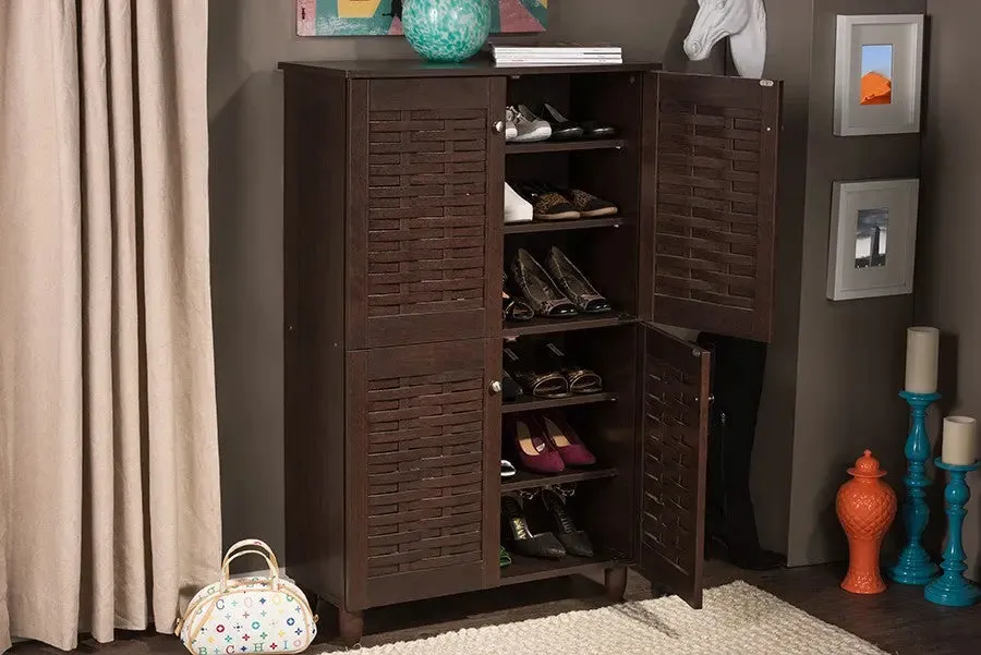 Winda 4-Door Dark Brown Wooden Entryway Shoes Storage Cabinet