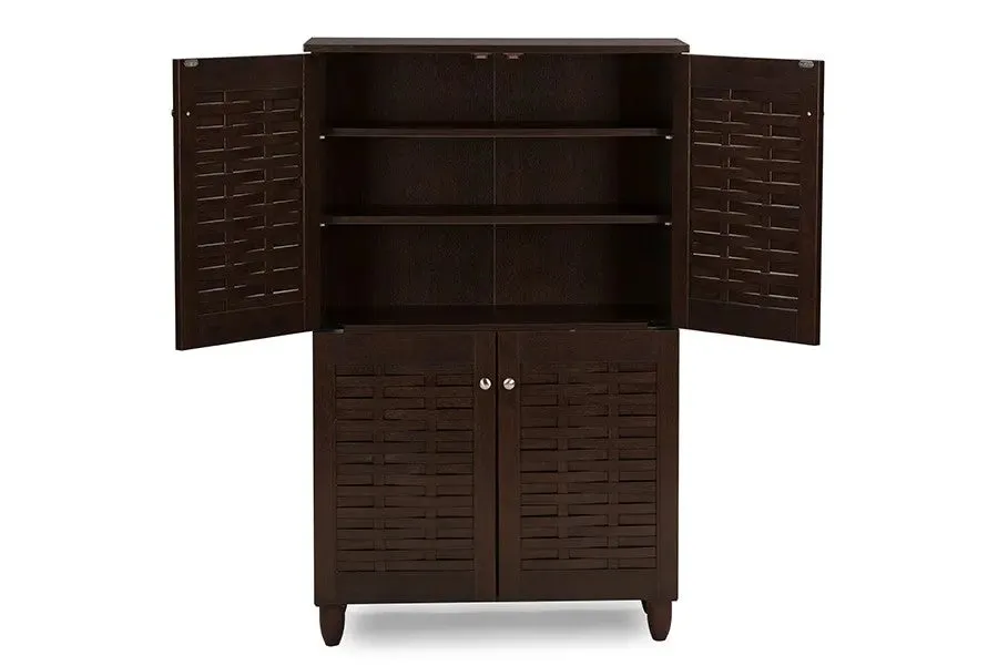 Winda 4-Door Dark Brown Wooden Entryway Shoes Storage Cabinet