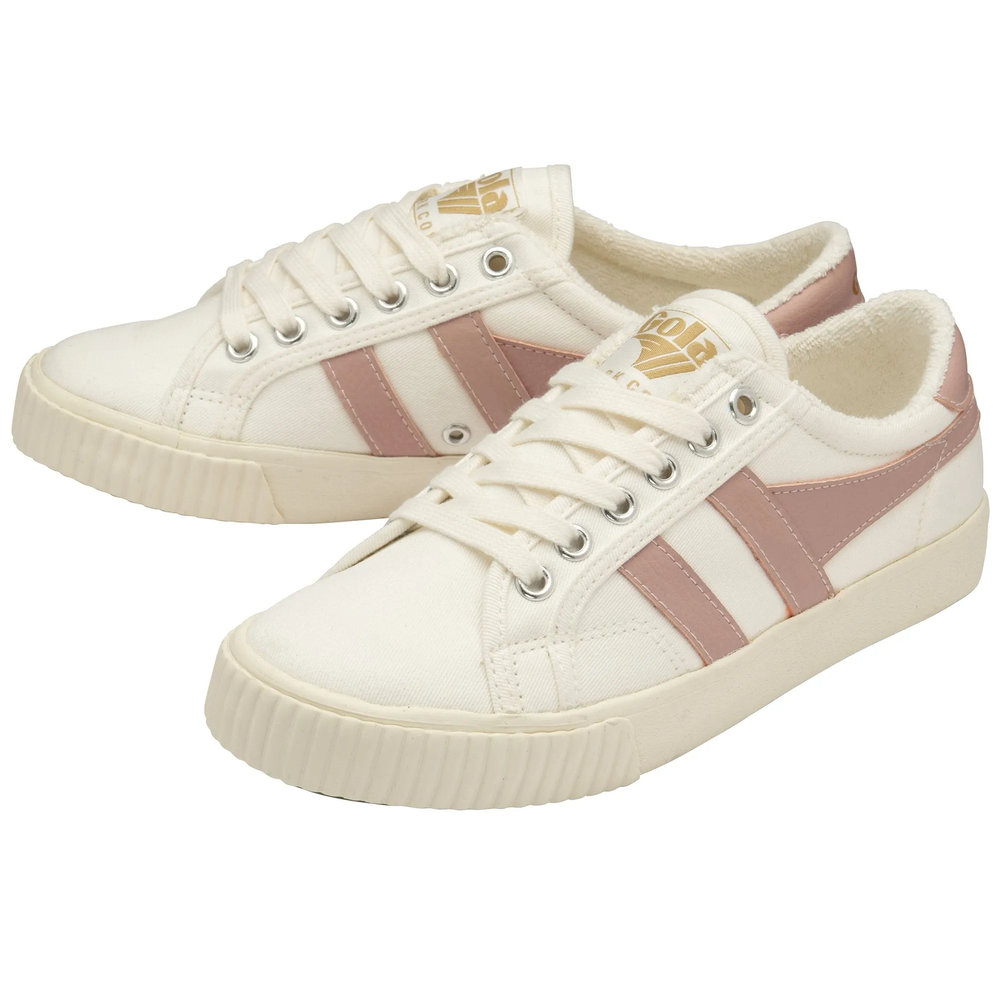 Witte sneaker met roze streep | Gola tennis mark cox canvas lace-up trainer off white/chalk pink