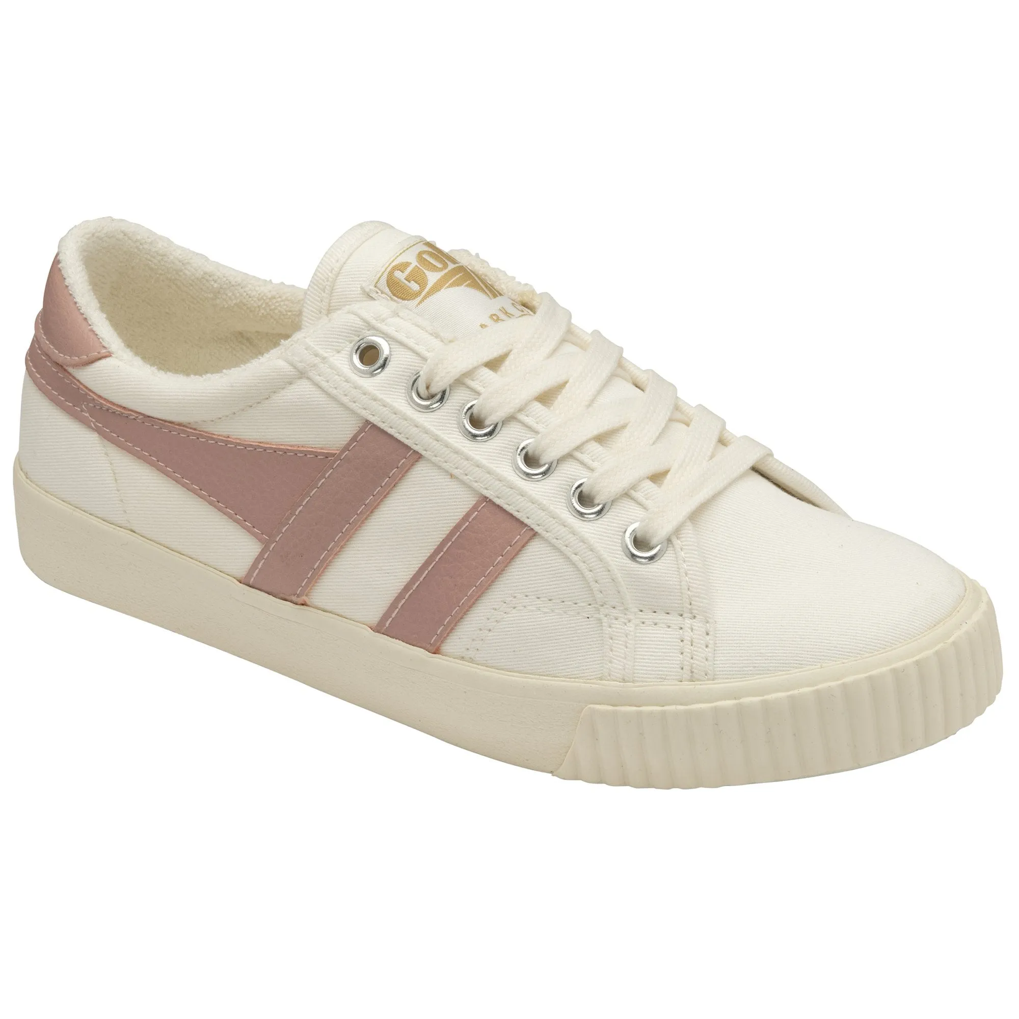 Witte sneaker met roze streep | Gola tennis mark cox canvas lace-up trainer off white/chalk pink
