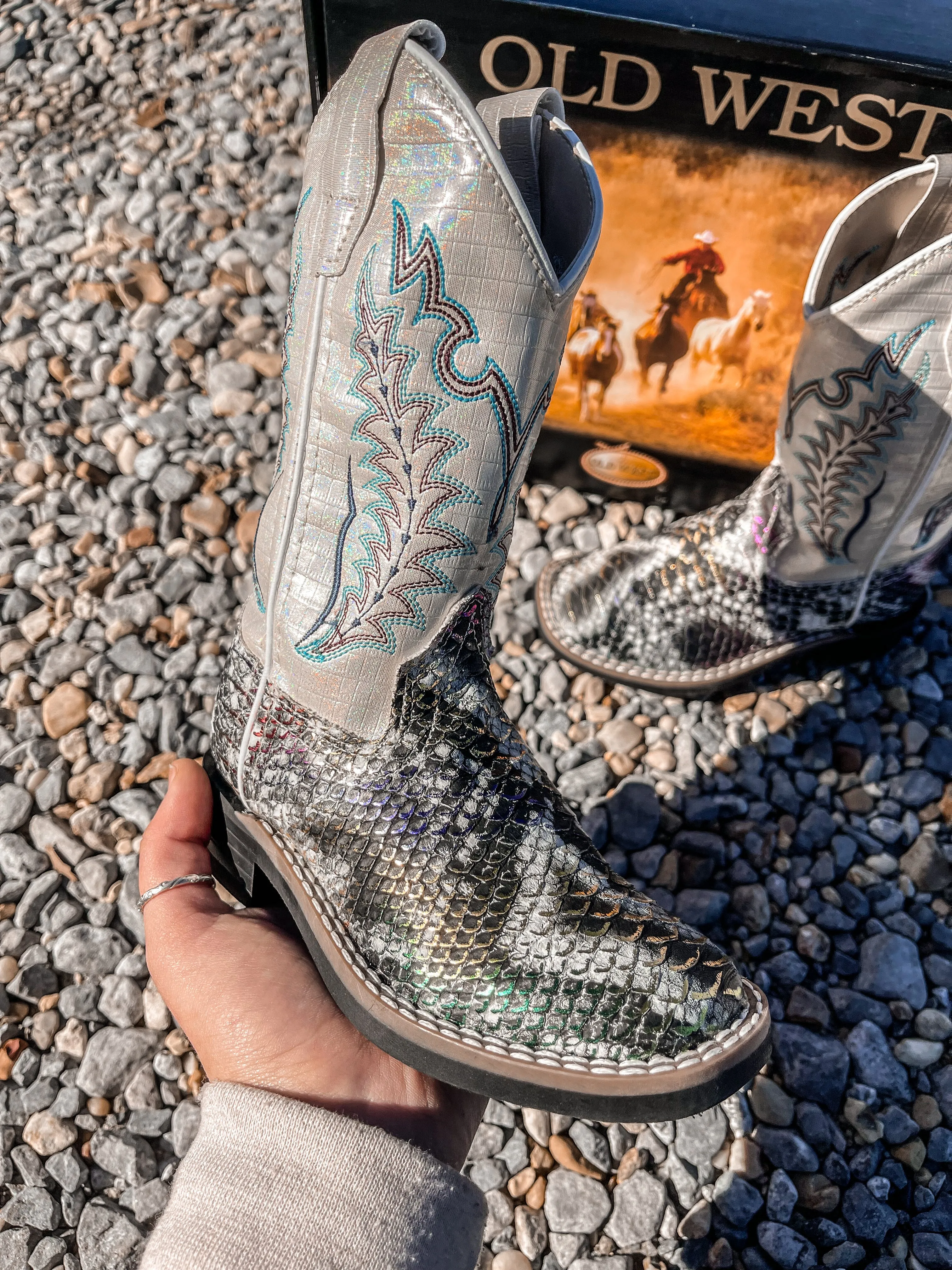 YOUTH MULTI COLORED SQUARE TOE BOOTS