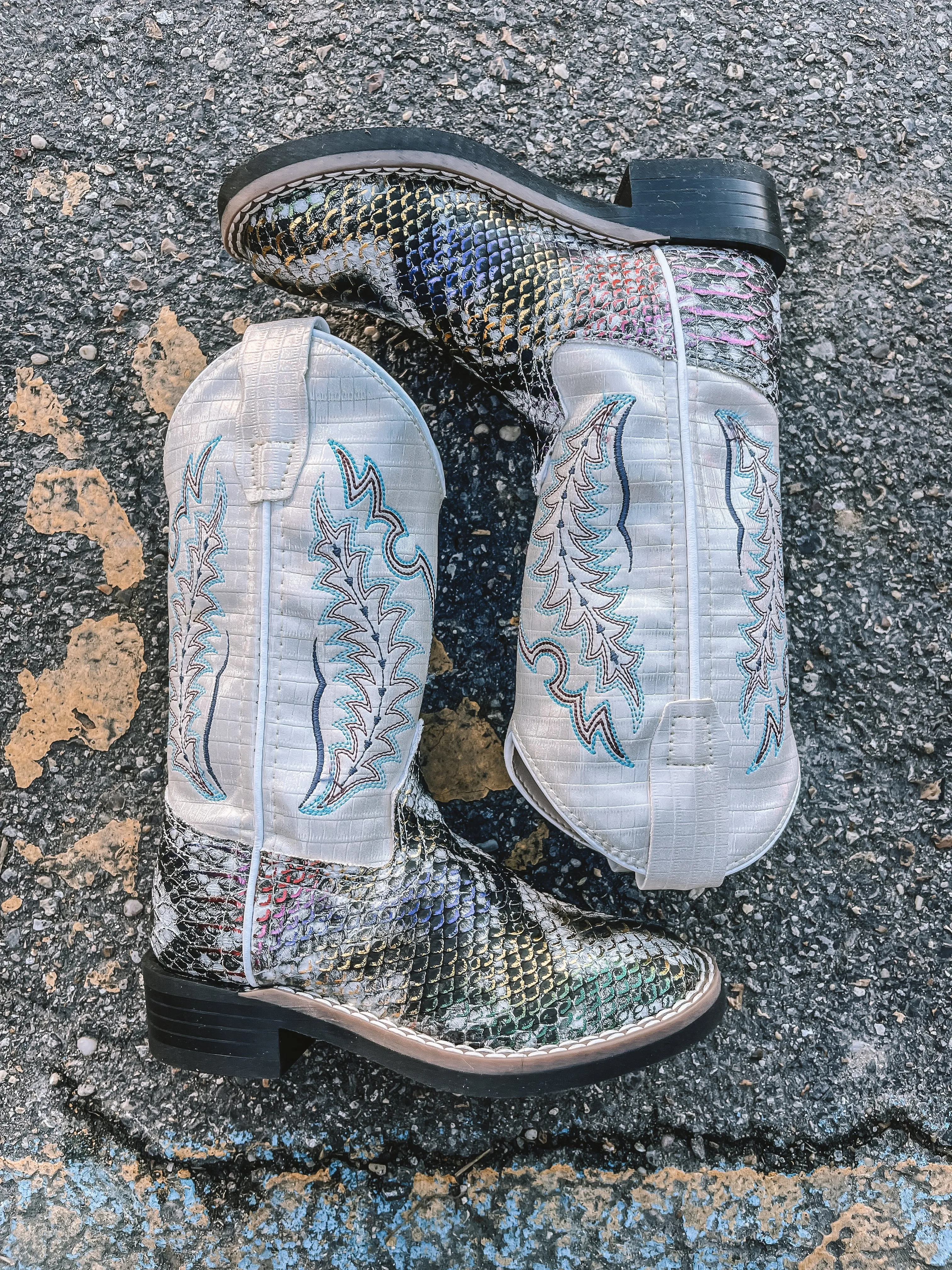 YOUTH MULTI COLORED SQUARE TOE BOOTS