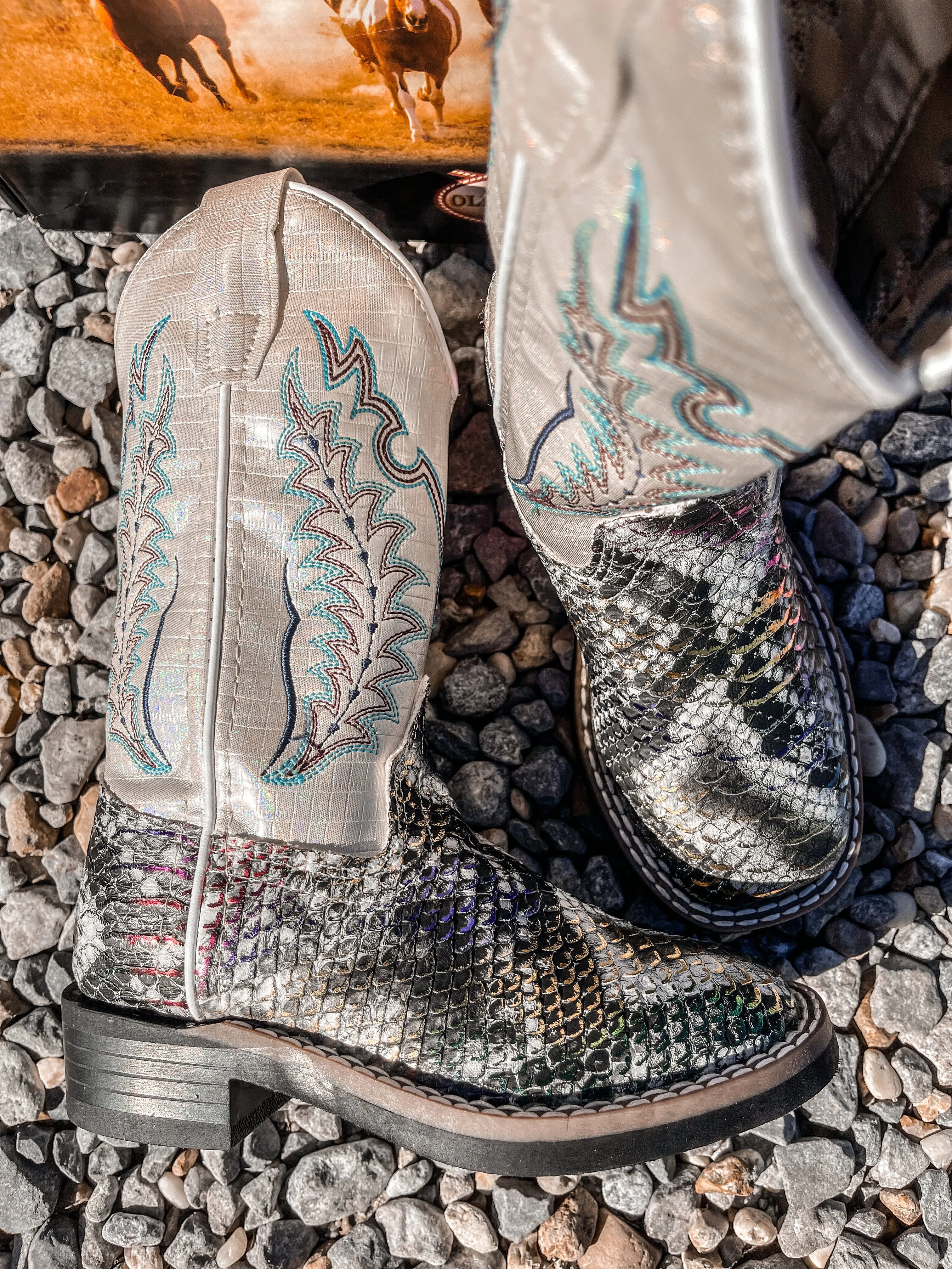 YOUTH MULTI COLORED SQUARE TOE BOOTS